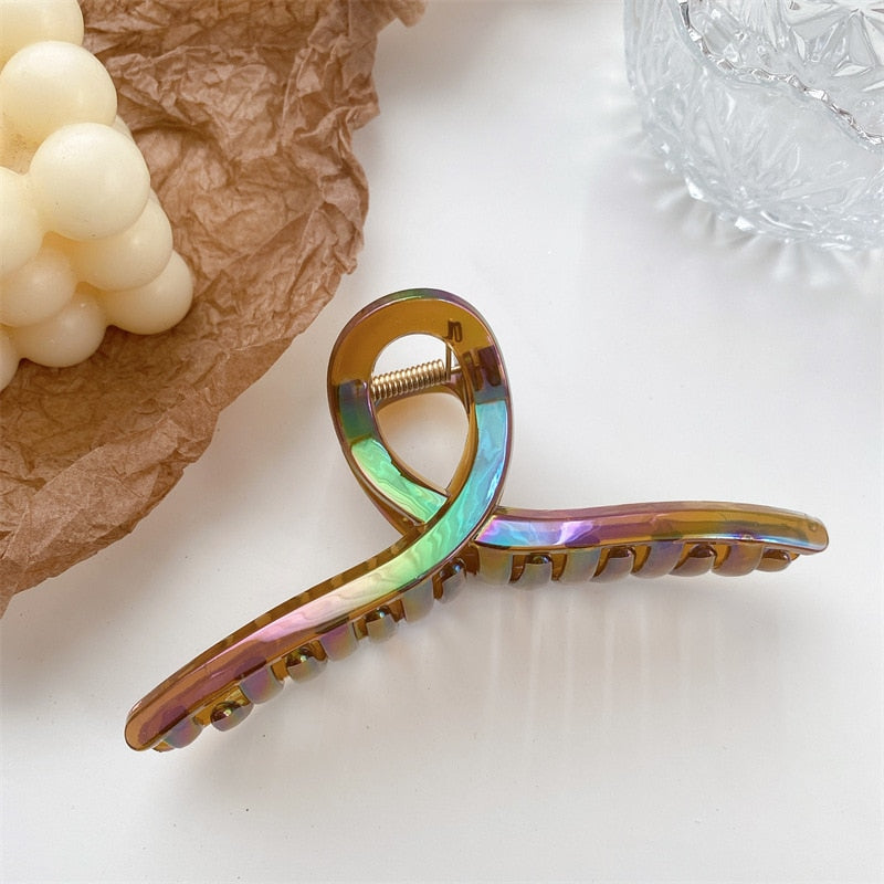 New 13cm Oversized Hair Claw Shark Clips Shiny Colorful Cross Grab Clip Womans Girl Elegant Ponytail Hairpin hair Accessory